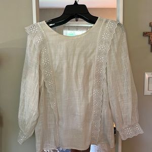 Sezane Cleo White Blouse w/Lace Trim Size FR 36 US 4
